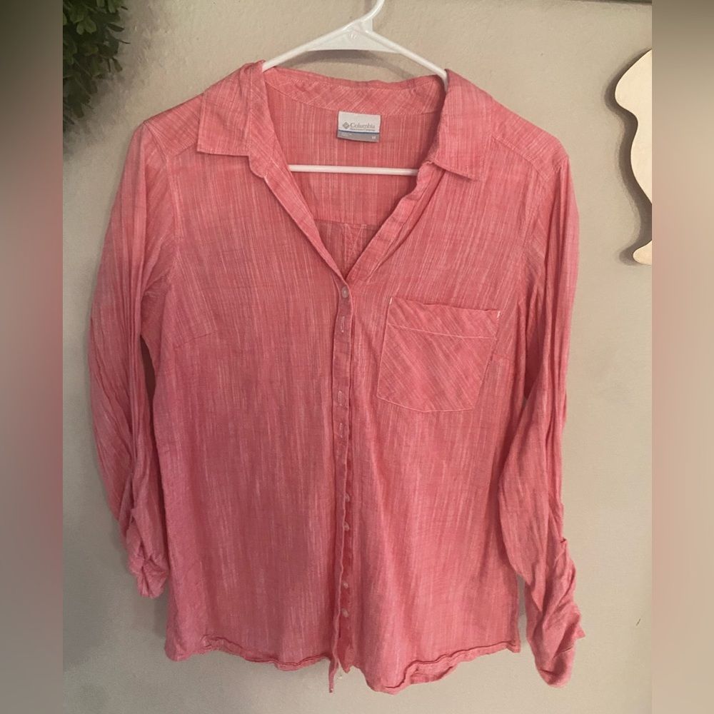 Columbia 100% Cotton coral Button Long Sleeve Shirt size medium